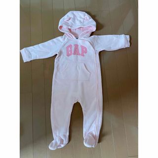 ベビーギャップ(babyGAP)のbaby GAP GAPロゴ　12-18m ピンクボディオール　耳つきフード(ロンパース)