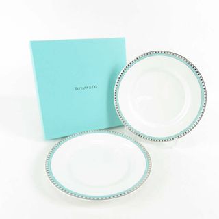 ティファニー(Tiffany & Co.)の未使用 TIFFANY＆Co. ティファニー プラチナブルーバンド デザートプレート 2枚 ペア 19cm 中皿 ケーキ SY7420K (食器)