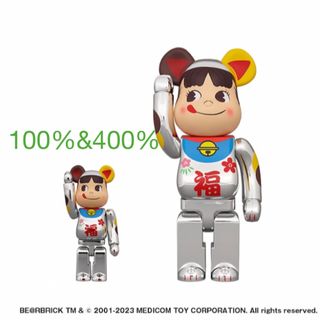 ベアブリック(BE@RBRICK)のBE@RBRICK 招き猫 ペコちゃん 福 銀メッキ  100％ & 400％(キャラクターグッズ)