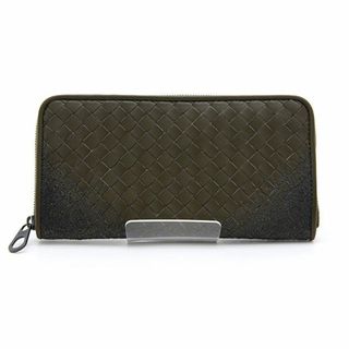 ボッテガヴェネタ(Bottega Veneta)の美品 ボッテガ・ヴェネタ 長財布 マスタード ネロ イントレチャート スクリブル18 ラウンドウォレット 510643 刺繍 カーキ オリーブ(財布)