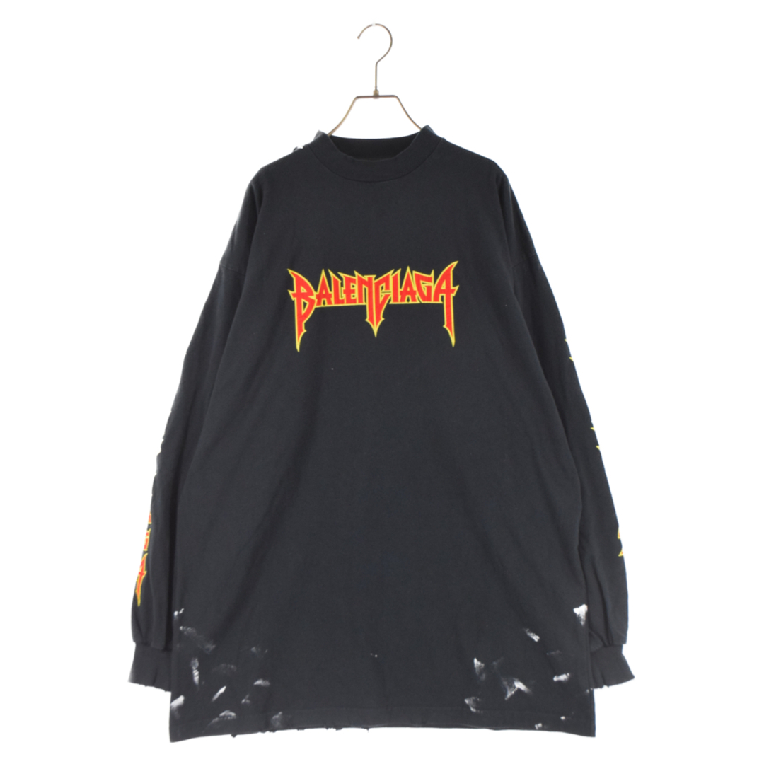 BALENCIAGA バレンシアガ Metal Oversized Long Sleeve Tee 693949 TMV88 メタルロゴ オーバーサイズロングスリーブTシャツ ダメージ加工カットソー ブラック