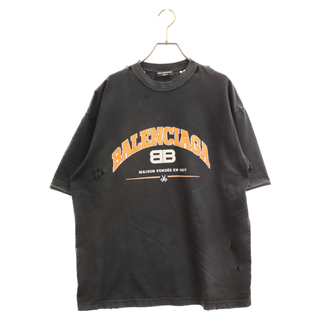 バレンシアガ(Balenciaga)のBALENCIAGA バレンシアガ 22SS Maison Balenciaga クラッシュ加工ロゴプリント半袖Tシャツ ブラック 612966 TLVJ1(Tシャツ/カットソー(半袖/袖なし))