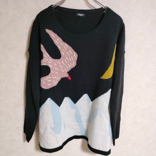 marble sud 三日月×鳥柄 ニット ブラック レディース マーブルシュッド【中古】3-1101T△(ニット/セーター)