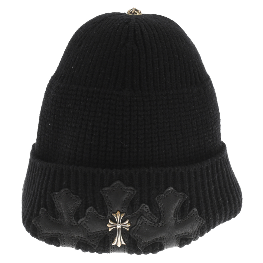 CHROME HEARTS クロムハーツ Cashmere Cemetery Cross Beanie カシミヤセメタリークロス ビーニー ニットキャップ ニット帽 レザークロスパッチ クロスボールボタン ブラック