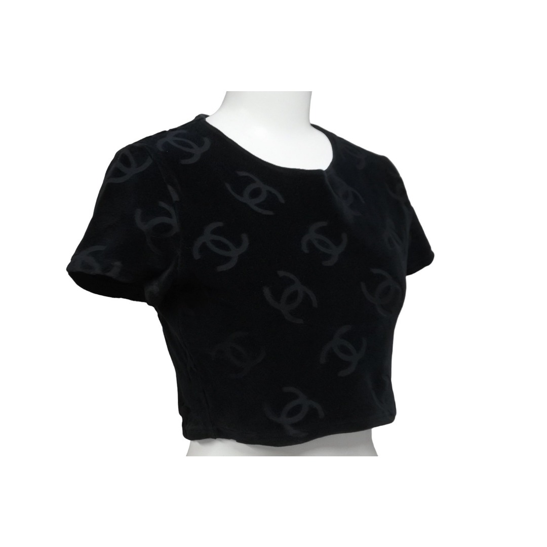 約355cm着丈CHANEL シャネル 半袖Ｔシャツ ココマーク ベロア チビT ブラック ショート丈 サイズ40 96P 美品  56763