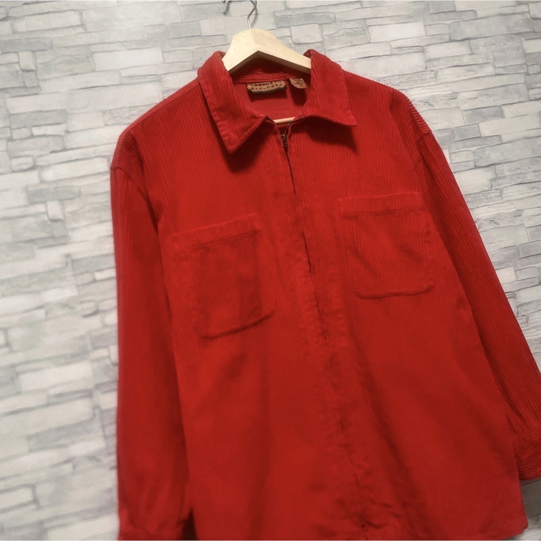 コーデュロイジャケット　ブルゾン　アウター　レッド　赤　ジップアップ　USA古着 レディースのジャケット/アウター(ブルゾン)の商品写真