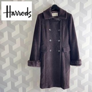 ハロッズ(Harrods)の【ハロッズ】美品 アンゴラ70% ウール ロングコート ファー茶harrods(ロングコート)