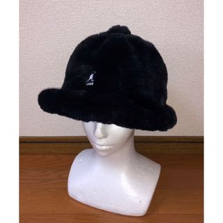 カンゴール(KANGOL)のM 美品 KANGOL Faux Fur Casual ブラック バケットハット(ハット)