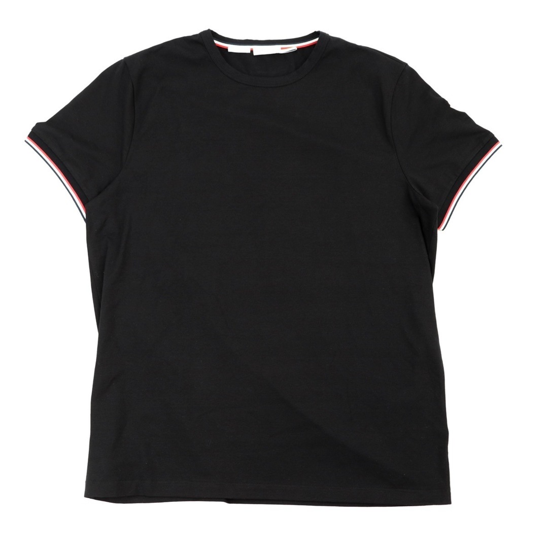 コットン100％XL着丈美品 モンクレール トリコロールライン 半袖Tシャツ メンズ 黒 XL ワッペン コットン 21年製 MONCLER