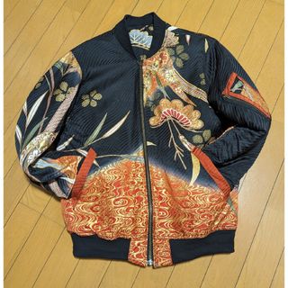 【612】ハンドメイド リメイクKIMONO MA-1 XL 着物 正絹(ミリタリージャケット)