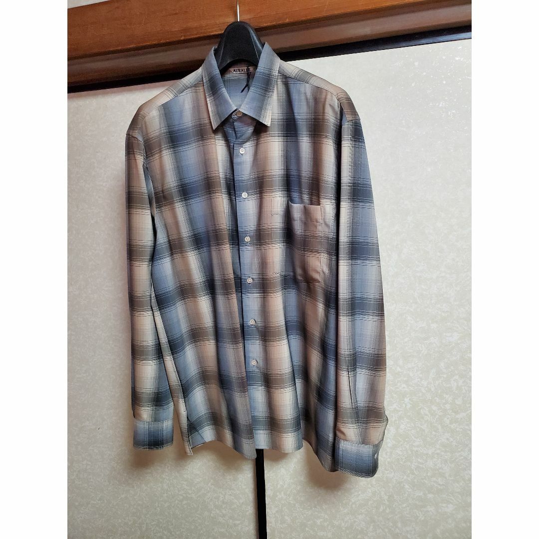 AURALEE 3 SUPER LIGHT WOOL CHECK SHIRTS