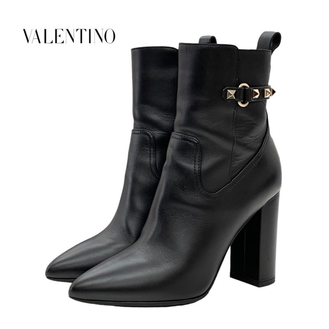 VALENTINO(ヴァレンティノ)のヴァレンティノ VALENTINO ブーツ ショートブーツ 靴 シューズ レザー ブラック 黒 ゴールド ロックスタッズ レディースの靴/シューズ(ブーツ)の商品写真