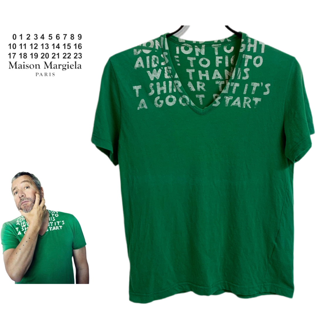 Tシャツ/カットソー(半袖/袖なし)MARTIN MARGIELA 初期 2003SS エイズTシャツ 緑 × 白