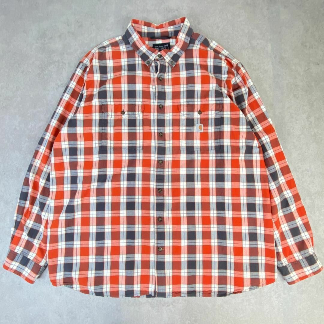 carhartt(カーハート)のCarhartt　カーハート　チェックシャツ　古着　オレンジ系　3XL メンズのトップス(シャツ)の商品写真