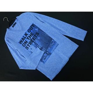 シップス(SHIPS)のSHIPS シップス プリント Vネック カットソー sizeS/青 ◇■ メンズ(Tシャツ/カットソー(七分/長袖))