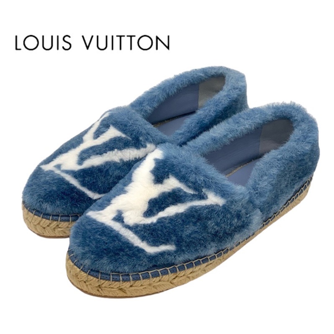 ブランドルイヴィトン LOUIS VUITTON フラットシューズ 靴 シューズ ファー ブルー ロゴ エスパドリーユ