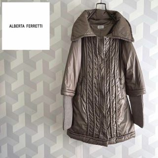 フィロソフィーアルベルタフェレッティー(PHILOSOPHY DI ALBERTA FERRETTI)の【アルベルタフェレッティ】イタリア製 袖ニット切り替えダウンジャケット 茶.(ダウンジャケット)