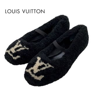 ルイヴィトン(LOUIS VUITTON)のルイヴィトン LOUIS VUITTON ポピライン フラットシューズ 靴 シューズ ムートン ブラック ボア LV バレエシューズ(スリッポン/モカシン)