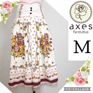 アクシーズファム(axes femme)のアクシーズファム(M)水玉フラワープリントレーススカート(ひざ丈スカート)