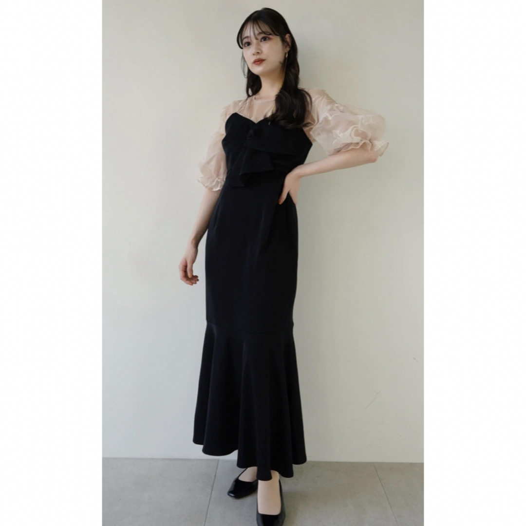 acka sheer puff dress black