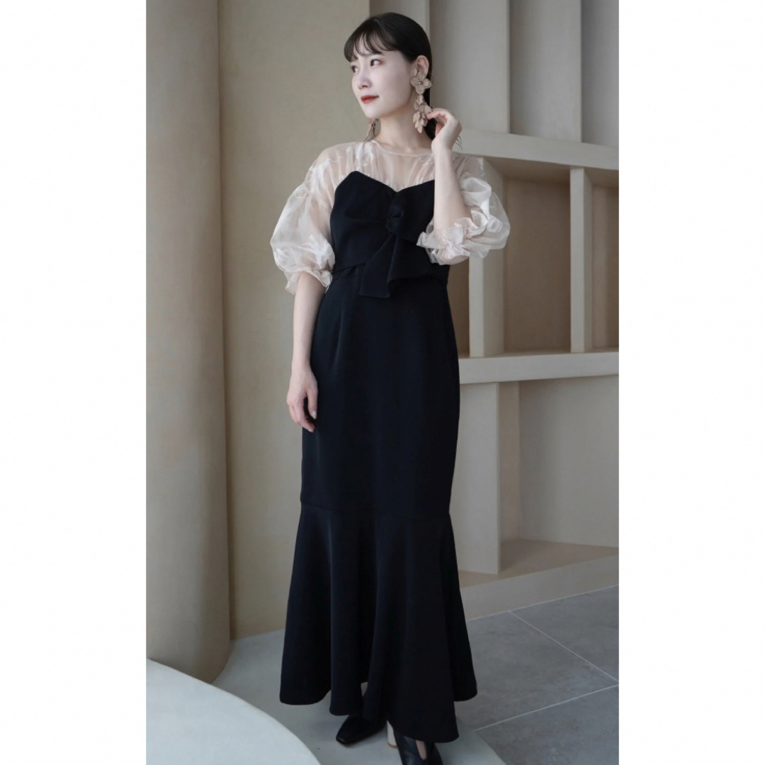 acka sheer puff dress black