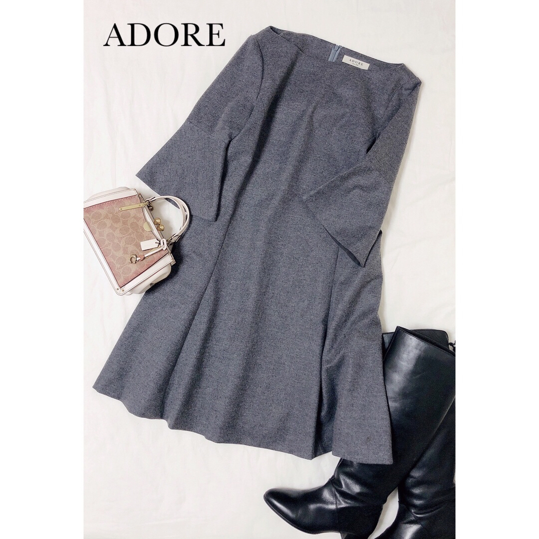 美品【ADORE】ウール フレアスリーブ Aライン ワンピース475㎝ウエスト