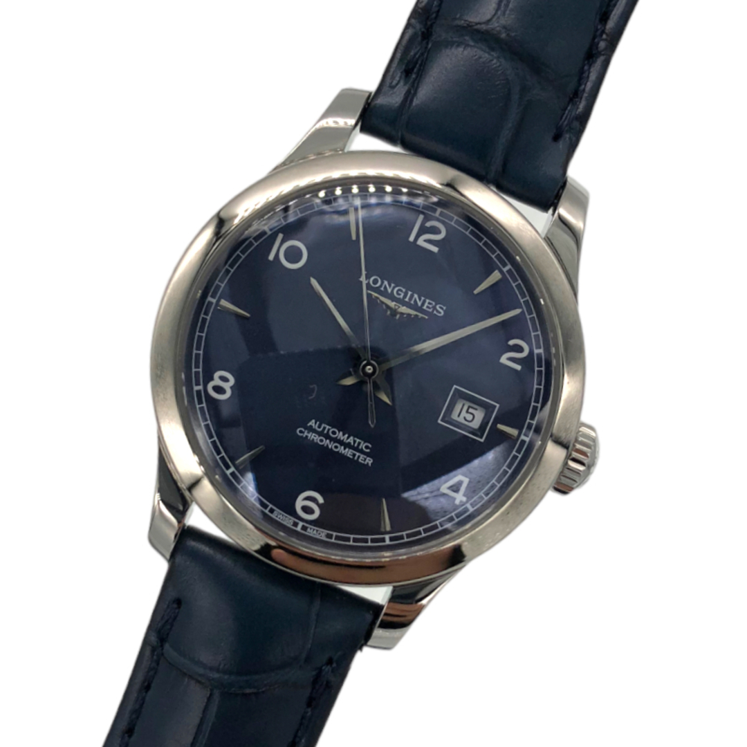 腕時計ロンジン LONGINES レコード アリゲーターレザー L2.321.4.96.4 シルバー×ブルー SS/革ベルト レディース 腕時計