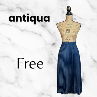 アンティカ(antiqua)の【antiqua】プリーツフレアスカート　サテン　ウエストゴム　楽かわ　ネイビー(ロングスカート)