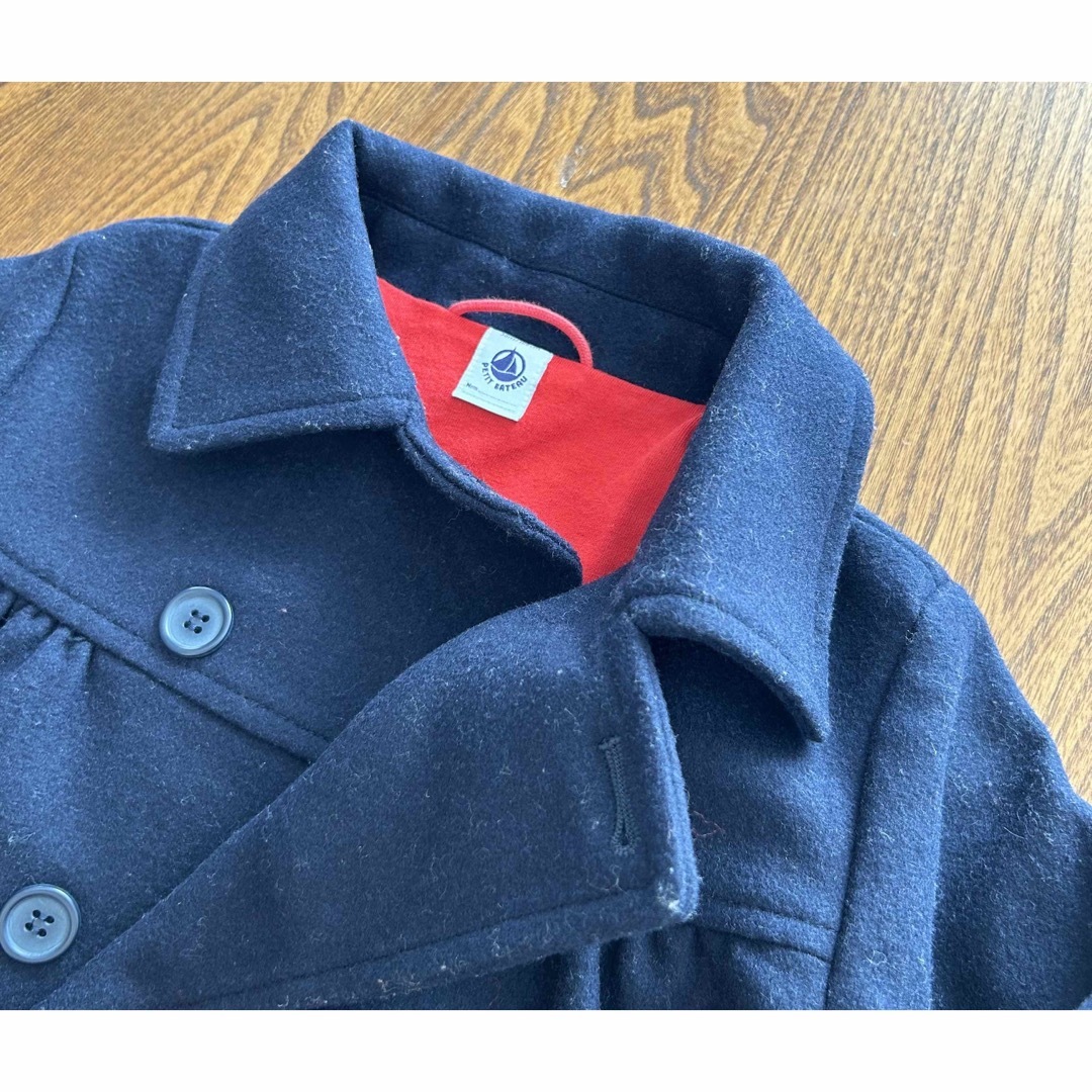 PETIT BATEAU(プチバトー)のプチバトー　ネイビーのウールコート、Pコート　5T 110cm フォーマル キッズ/ベビー/マタニティのキッズ服女の子用(90cm~)(コート)の商品写真