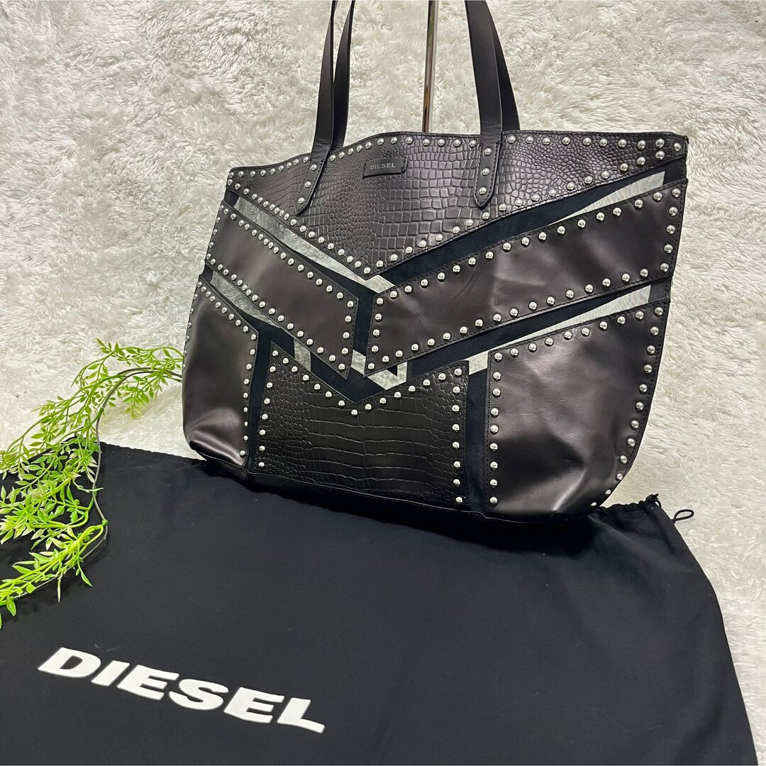 DIESEL - DIESEL ディーゼル トートバック レザー スタッズ メッシュ ...