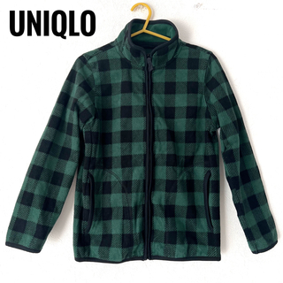 ユニクロ(UNIQLO)のUNIQLO 140 フリース　アウター　チェック柄　ブラック　グリーン　上着(ジャケット/上着)