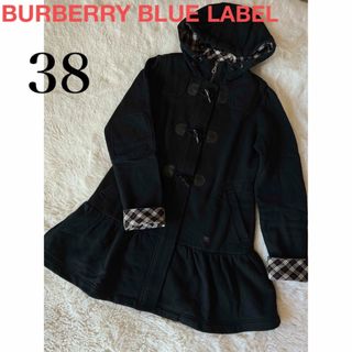 バーバリーブルーレーベル(BURBERRY BLUE LABEL)のバーバリーブルーレーベル　フリル フードダッフルコート　ノバチェック　ホース刺繍(ダッフルコート)