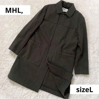 エムエイチエル(MHL.)のMHL, マーガレットハウエル　メルトンロングコート　ウール　カーキ　サイズL(ロングコート)