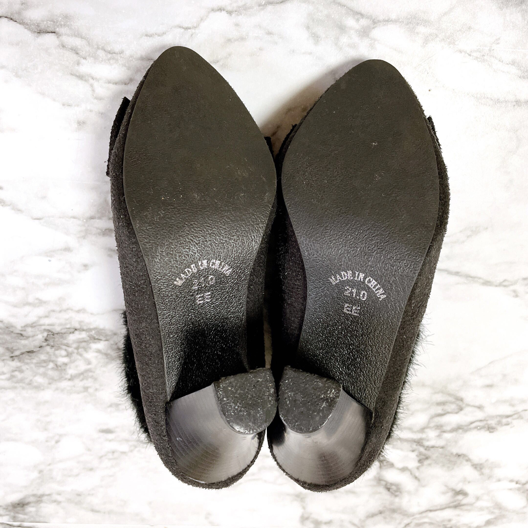 美品★リボン ハイヒール ファー パンプス SS シンデレラサイズ 21.5 黒 レディースの靴/シューズ(ハイヒール/パンプス)の商品写真