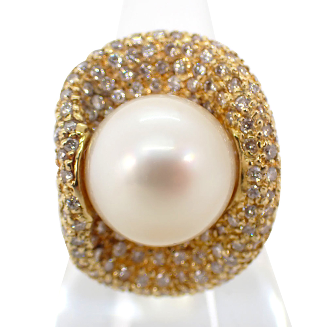 K18 白蝶真珠/ダイヤモンド パヴェ リング 18号[g180-42］ レディースのアクセサリー(リング(指輪))の商品写真