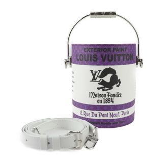 ルイヴィトン(LOUIS VUITTON)のLOUIS VUITTON ルイ ヴィトン  LV ペイント カン ハンドバッグ M81591   PVCキャンバス×レザー パープル ホワイト シルバー金具 2WAY ショルダーバッグ モノグラム ビトン 【本物保証】(ハンドバッグ)