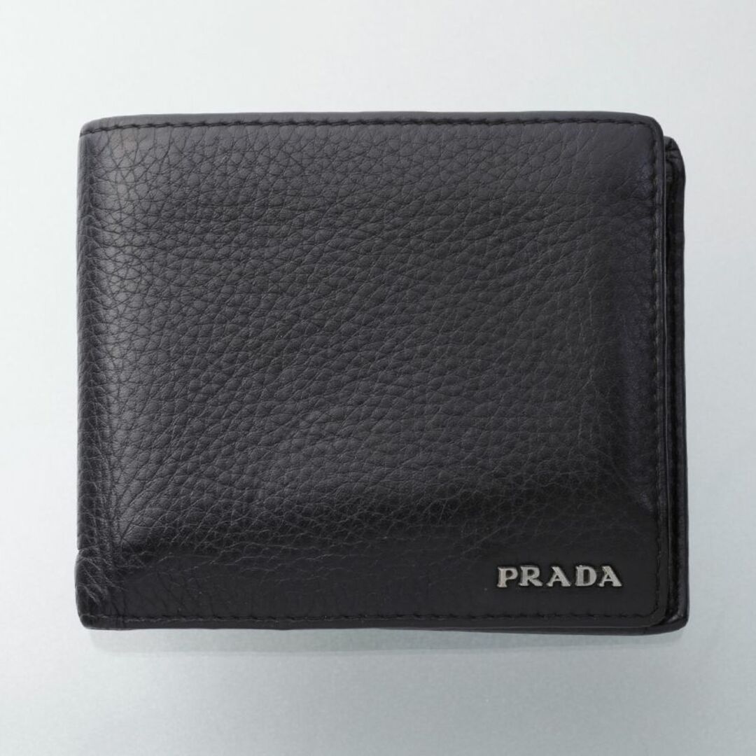 K3547M プラダ 高級本革 ブラック カード 二つ折 財布 ITALY製状態