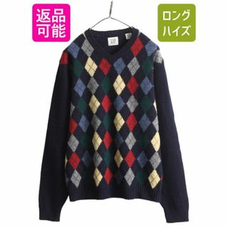 00s OLD GAP アーガイル シェットランド ウール ニット セーター L(ニット/セーター)