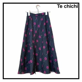 テチチ(Techichi)の【Te chichi】　ロングスカート　花柄　水玉　春物　ブラック　かわいい(ロングスカート)