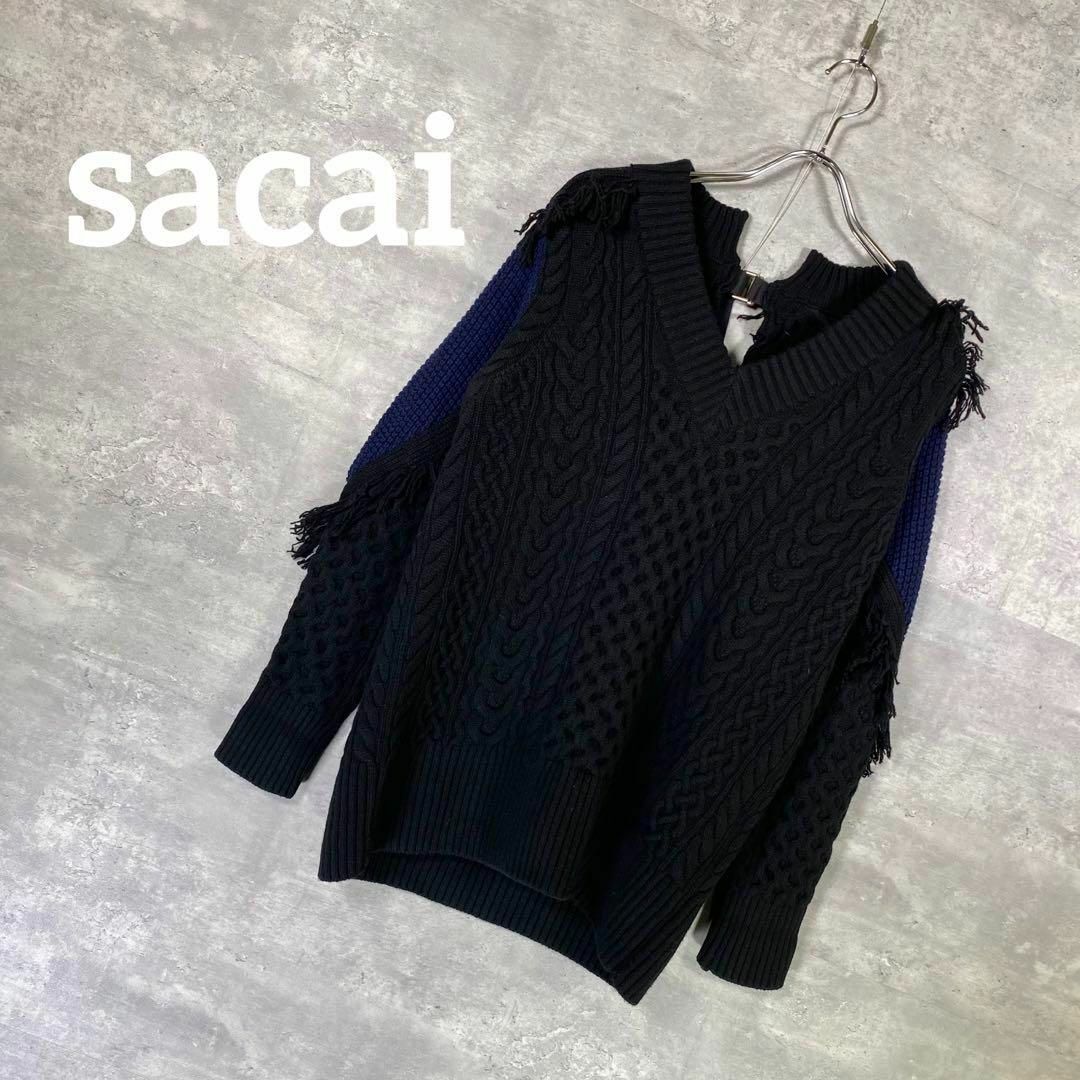 『sacai』サカイ (1) Vネックケーブルニット セーター