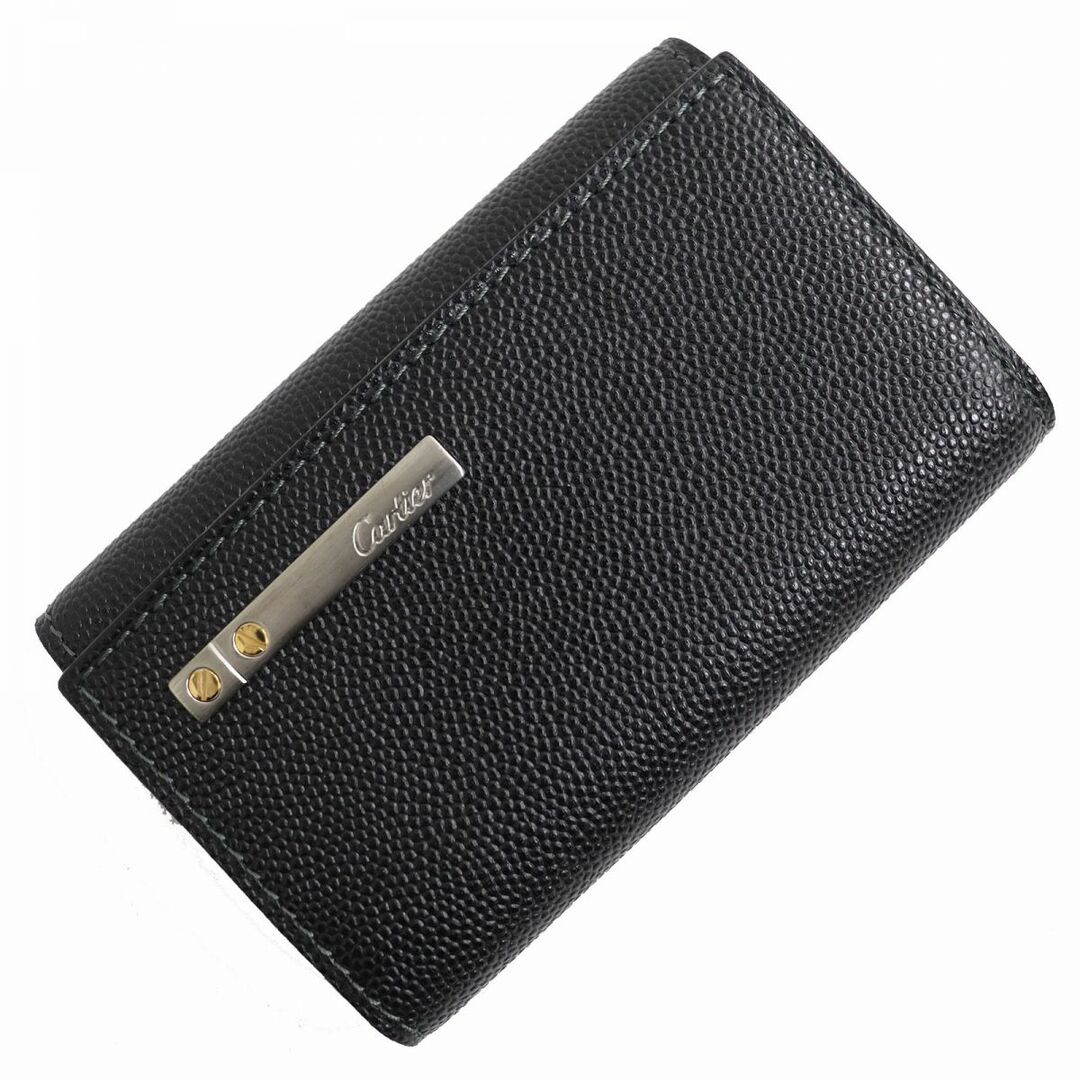 未使用品△Cartier カルティエ サントス L3000775 6連 シルバー×ゴールド金具 ロゴ入り レザー キーケース ブラック メンズ 箱・袋付き◎