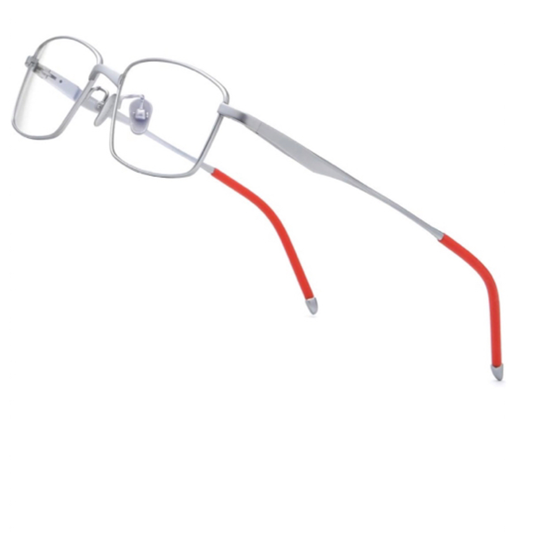 【色: シルバー】FONEX 男性用チタンフレーム、角型メガネ、近視メガネ 85