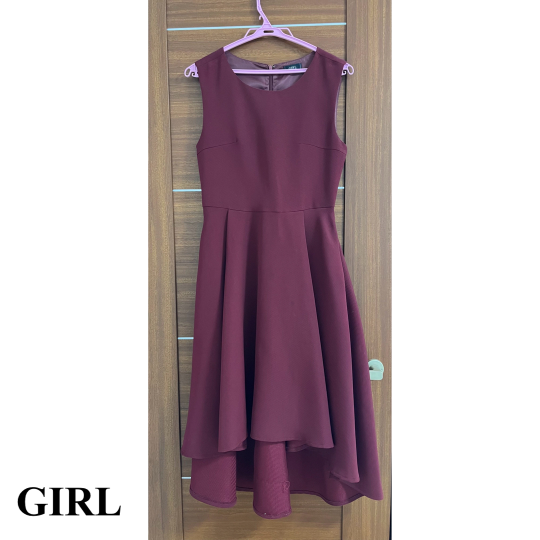 GIRL(ガール)のGIRL ベルト付き パーティドレス ワインレッド Sサイズ レディースのフォーマル/ドレス(その他ドレス)の商品写真