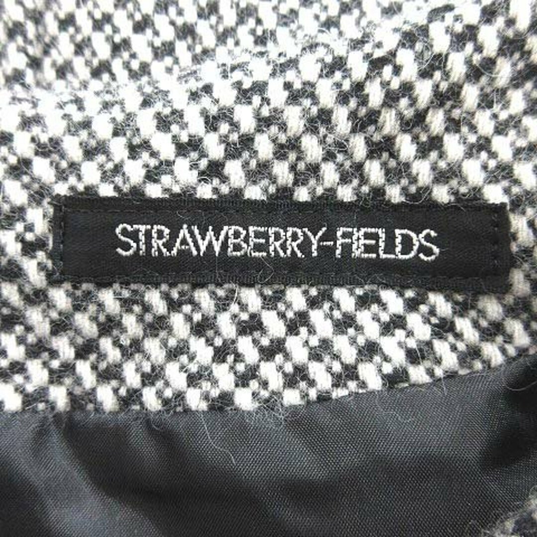 STRAWBERRY-FIELDS(ストロベリーフィールズ)のストロベリーフィールズ ワンピース ひざ丈 長袖 ツイード 総柄 ウール 黒 白 レディースのワンピース(ひざ丈ワンピース)の商品写真