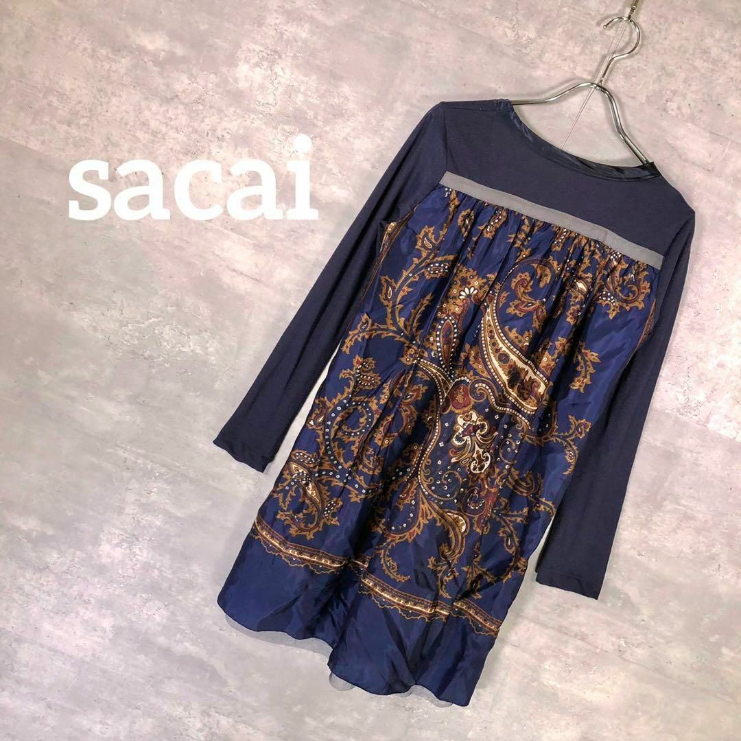 sacai(サカイ)の『sacai』サカイ (2) スカーフ切替ワンピース / ネイビー レディースのワンピース(ロングワンピース/マキシワンピース)の商品写真