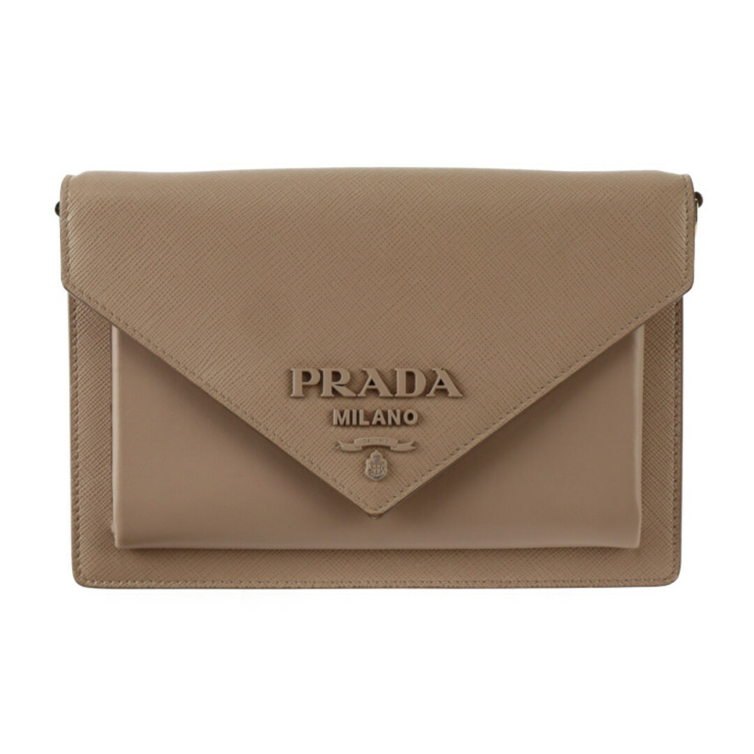 PRADA プラダ  ミニ エンベロープ ショルダーバッグ 1BP020   サフィアーノレザー CIPRIA ピンクベージュ系 ゴールド金具  ショルダーウォレット 2WAY クラッチバッグ 【本物保証】中古内側