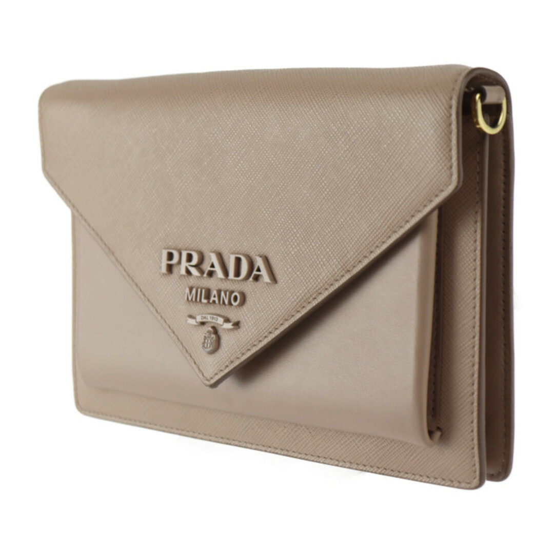 PRADA(プラダ)のPRADA プラダ サフィアーノ ミニ エンベロープ ショルダーバッグ 1BP020 レザー   CIPRIA ピンクベージュ系 ゴールド金具  ショルダーウォレット 2WAY クラッチバッグ 【本物保証】 レディースのバッグ(ショルダーバッグ)の商品写真