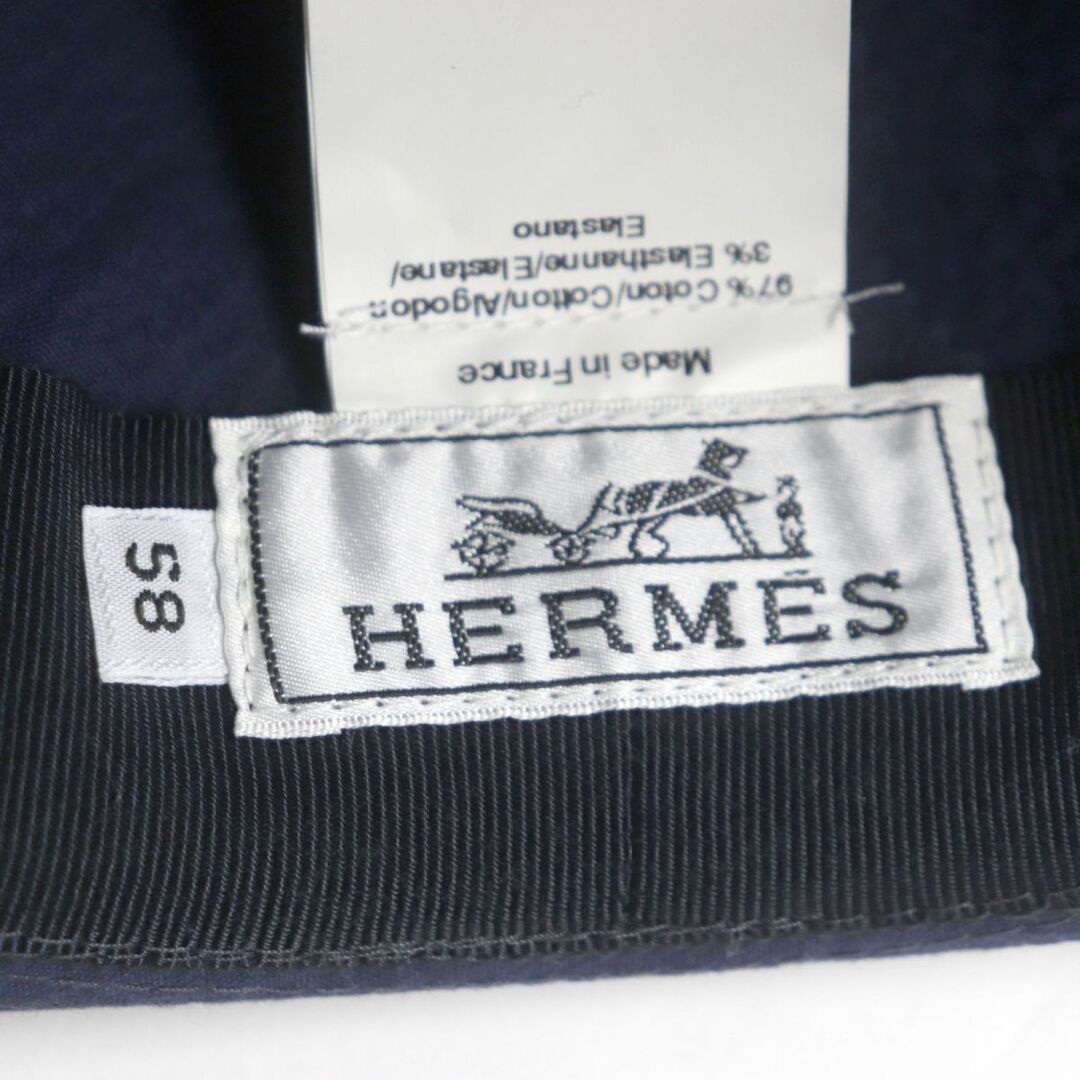 極美品▼HERMES エルメス コットン 中折れ帽子/ハット ネイビー 58 メンズ フランス製 正規品 箱付き