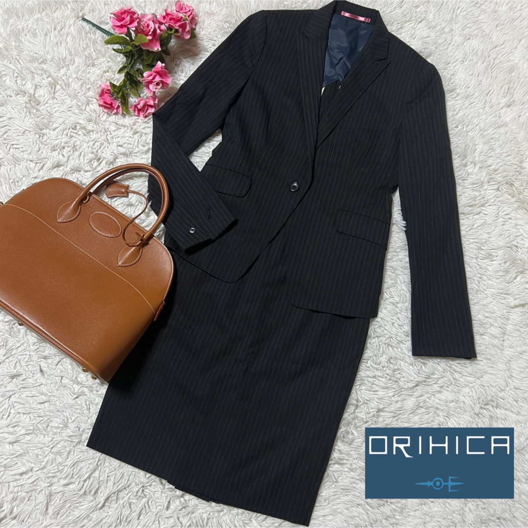 ORIHICA(オリヒカ)の【美品】ORIHICA 定価29800円　セットアップ　スーツ　ストライプ レディースのフォーマル/ドレス(スーツ)の商品写真