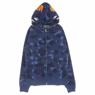 アベイシングエイプ(A BATHING APE)のA BATHING APE アベイシングエイプ パーカー 1870-115-049 SHARK FULL ZIP HOODIE カモフラ サルカモ シャーク フル ジップ パーカー ブルー マルチカラー系 M【中古】(パーカー)